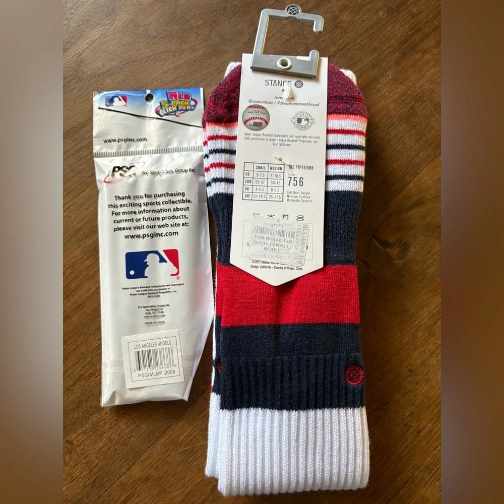 LA Anaheim Angels Stance The Pipebomb Lucky Knee High Socks & 2008 Pens Lot